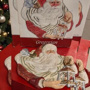 Fitz and Floyd Classics Red Gregorian Collection Figural Santa Canape Plate